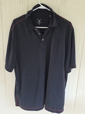 Men's  Nicoby Charcoal Polo Shirt with Red Contrast Stitching, Size XXL